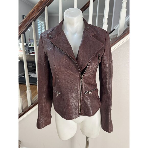Theory Brown Leather Moto Jacket Size P XS - Picture 1 of 5